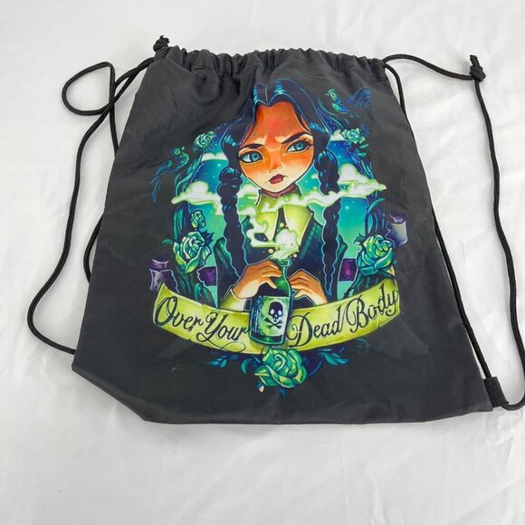 Wednesday Addams Drawstring‎ Backpack With Gothic Artwork - 16"x13" - Picture 2 of 2